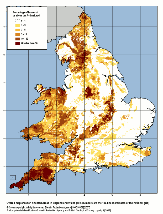 Radon gas map of locations